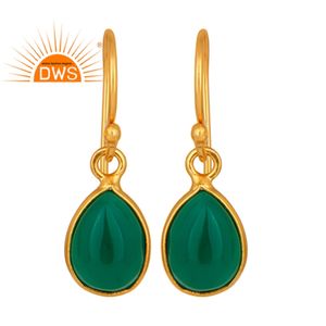 Pendientes de plata de ley con gema de ónix verde, joyería de diseño en forma de gota, chapado en oro amarillo - Product Image 1