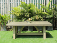 Table de salle à manger d'extérieur de haute qualité au design moderne, imperméable, avec pieds en bois et ciment, 240x105x77cm, meubles emballés pour l'expédition