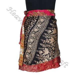 Vintage Wrap Mini Jupe Indien Soie Saree Bohème Magique Femmes Robe Festival Femmes Robe Gypsy Hippie Boho Indien Rétro Soie - Product Image 1