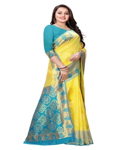 Banarasi ชุดส่าหรีผ้าไหมผ้าแจ็คการ์ดสำหรับสตรีใส่ในงานเทศกาลปาร์ตี้ทุกวัน - Product Image 2