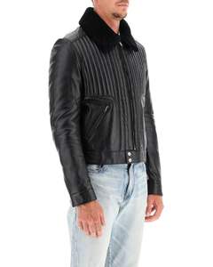 Wings Traders <b>Men's</b> Quilted <b>Leather</b> <b>Jacket</b> with Sheep Shearling Collar Plus Size Winter Breathable Zipper Closure - Product Image 4