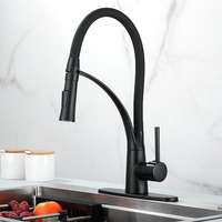 Robinet de cuisine moderne STOCCO en laiton noir mat, mitigeur monocommande avec douchette extractible, cartouche céramique, monotrou, pour hôtel