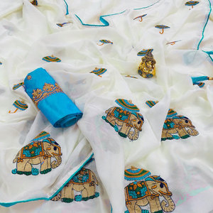 Vêtements de soirée les plus choisis et les plus tendances Saree imprimé jacquard avec chemisier Pièce pour femmes indiennes Sari Vêtement de gros à bas prix - Product Image 2