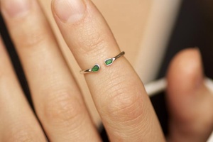 แหวนเงินแท้ 92.5 ทำมือ ปรับขนาดได้ ประดับพลอยมรกตสีเขียวธรรมชาติ ไม่ผ่านการบำบัด ขนาดเล็ก ผลิตในอินเดีย สำหรับใช้ในพิธีกรรมทางศาสนา - Product Image 3