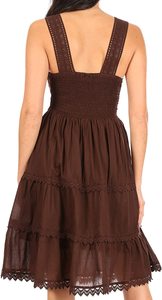 À la mode coton lin femmes robe d'été XL sans manches Mini tenue décontractée froncée col rond longue crayon Silhouette adultes - Product Image 5