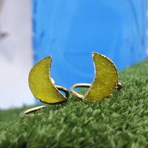 Anillos de moda ajustables hechos a mano de media luna chapados en oro Druzy de ágata amarilla Natural para mujer regalo para ella - Product Image 3