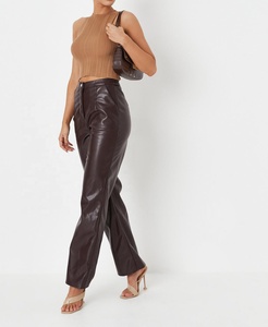 Vente en gros de pantalons droits pour femmes pantalons en faux <span class=keywords><strong>cuir</strong></span> Pu de haute qualité - Product Image 3