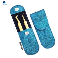 Pince à épiler pour sourcils magnétique à 2 pièces, vide, brillante, avec pochette, en acier inoxydable pointu, logo personnalisé, bleu, Pakistan