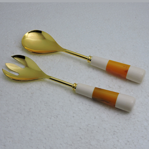 Serveur de salade plaqué or fait à la main en résine d'approvisionnement direct d'usine pour cadeau de mariage restaurant hôtel ustensiles de cuisine serveur de salade - Product Image 4