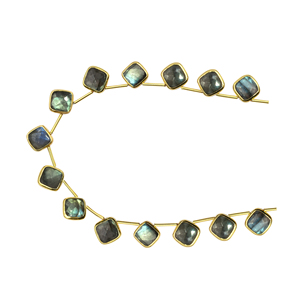 Labradorita Forma de cojín de hilo de cuentas de 9-11mm con bisel de plata Chapado en oro de 14K Lado superior perforado 14 hilos de cuentas - Product Image 6