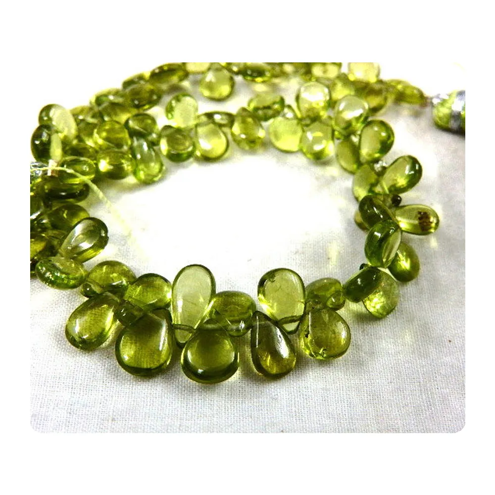 प्राकृतिक Peridot ढीला रत्न मोती चिकना नाशपाती आकार Briolette 8 ''आकार 4MM 5MM करने के लिए लगभग ढीला मोती