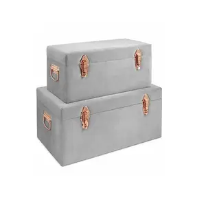 Set Of 2 Grey Galvanized Storage Box Set Different Sizes Rectangular Shape Truck Box For Wholesale Supplier