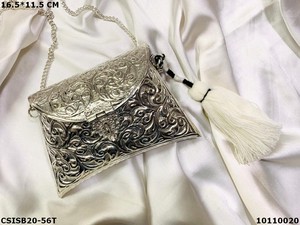 Designer <b>Silver</b> Brass Clutch <b>Bag</b> | Bridal Wedding Handmade Ladies <b>Silver</b> Exclusive Brass Clutches - Product Image 2