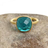 Bague délicate en argent sterling plaqué or 18 carats et rhodium, sertie d'une pierre précieuse en quartz hydro bleu de 12 mm, best-seller 2024, bijoux pour femmes