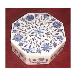 Octagon <b>White</b> Marble Blue Mother Of Pearl Flower Art Work <b>Gift</b> <b>Box</b> - Product Image 1