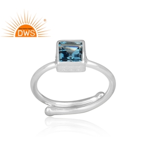 Natural Square Cut London Blue Topaz Gemstone <b>Ring</b> Jewelry Manufacturer Attractive Look <b>925</b> Sterling <b>Silver</b> <b>Ring</b> - Product Image 2