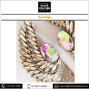 Customization Available for Hand Embroidered Jewelry Handmade Earrings for Women with Marquis Crystals at Lowest Market Price - Product Image 4