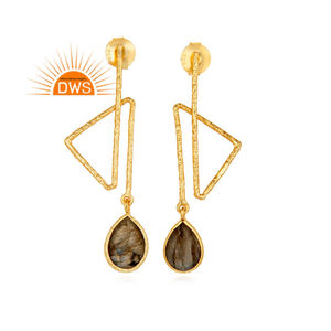 Handmade Gold Plated Silver Earring Labradorite Gemstone Earring Designer Jewelry Manufacturer - Product Image 1
