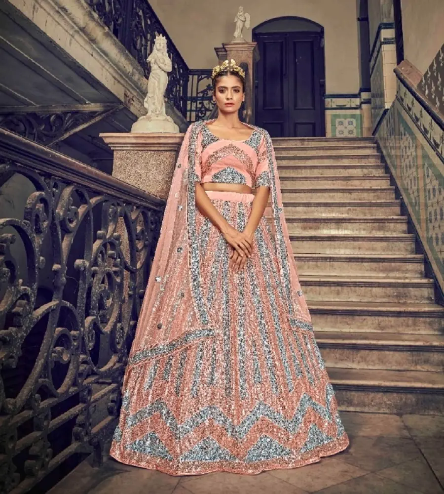 Navratri özel pembe Net saree parti giyim pakistanlı fantezi Lehenga Choli tasarımcı gelin iş düğün elbisesi kadınlar için