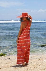 Pretty Brick & White Color Tie dye Loose fitting <b>Women</b> Backless Maxi <b>Dress</b> Beautiful Rayon Swim Suit Cover Up Or Sleepwear <b>Dress</b> - Product Image 4