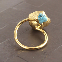 Nouvelle bague pour femme élégante et tendance en turquoise naturelle et géode bleu ciel, plaquée or 24 carats, réglable, double pierre, faite à la main