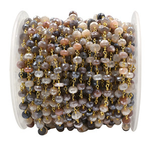 Mystic Coated Moonstone Faceted Rondelle Rosary Chain 6–7mm Brass 18K Gold Plated <b>Wire</b> Wrapped Gemstone Chain Sold by Foot - Product Image 1