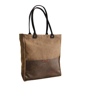 Bolso de lona hecho a mano con logotipo personalizado Forro de cuero genuino Dos correas de cuero Cierre de cremallera Característica duradera-Moda asequible - Product Image 2