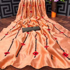 Dernier festival attrayant Saree Katan soie avec travail brodé et travail de conception de fleurs et chemisier non cousu femmes Saree Apparelgarment - Product Image 1