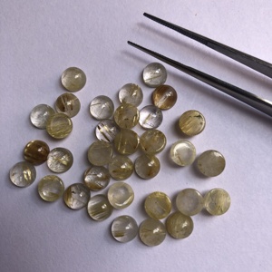 6mm Natural Golden Rutilated Quartz Flat Back Round Smooth Calibrated Loose Cabochon Gemstones at Wholesale Factory Manufacture - Product Image 1