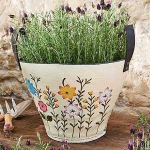 Cubo de goma reciclada para decoración de interior y exterior, maceta de flores Multicolor con diseño Floral pintado a mano - Product Image 5