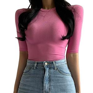 Verano-sólido-Delgado-Camisetas-Mujeres-tops-mangas cortas OEM logo y diseño de alta calidad tela de algodón transpirable - Product Image 6