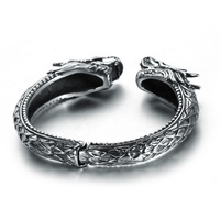 Bijoux en argent antique de style punk vintage pour hommes bracelet ouvert en acier inoxydable bracelet manchette double tête de dragon