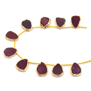 Ruby 15 Đến 17 MM Mịn Không Đồng Đều Hình Dạng Bên Khoan Vàng Mạ 10 Hạt Strand - Product Image 1