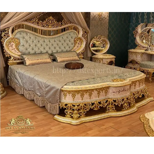 Fransız tarzı ağır oyma İmparatorluğu yatak odası takımı İtalyan lüks klasik yatak odası mobilya lüks saray barok yatak odası takımı