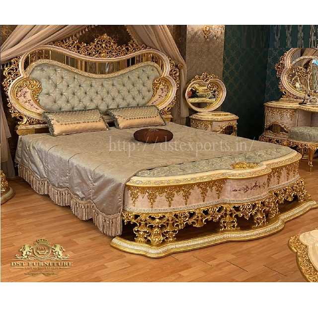 French Style Heavy Carved Empire Bedroom Set - Luxurious Teak Wood ...