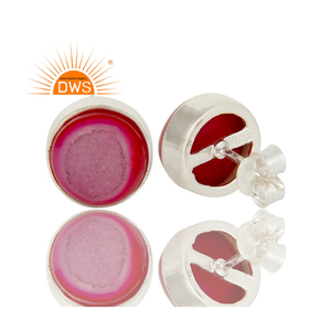<b>Studs</b> <b>Fine</b> 925 Sterling Silver Round <b>Stud</b> <b>Earrings</b> Jewelry Natural Agate Pink Druzy Gemstone <b>Earring</b> Jewelry Supplier - Product Image 3