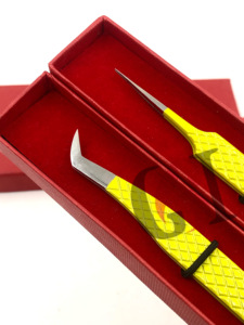 Pince à épiler d'extension de cils droite Pro en acier inoxydable de revêtement en poudre jaune de haute qualité avec votre propre outil de beauté de Logo personnalisé - Product Image 2