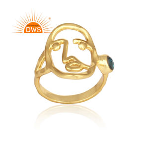 Bague en argent plaqué or pour hommes, création de bijoux en pierre précieuse, Labradorite naturelle, vente en gros - Product Image 2