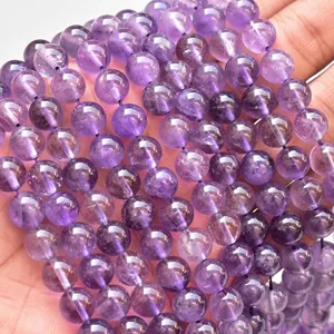 Perles en pierre naturelle d'améthyste pour la fabrication de bracelets, fil de perles rondes de 8mm, haute qualité, livraison gratuite - Product Image 1
