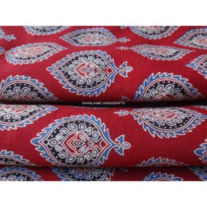 Ajrakh แบบดั้งเดิมพิมพ์ชุดวัสดุงานฝีมืออินเดียวิ่งผ้าฝ้าย100% ทอสีแดงหลายสี - Product Image 5