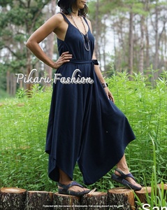 จั๊มสูทผ้าฝ้ายคอวีทรงโบฮีเมียนแขนกุดโชว์หลังเซ็กซี่สำหรับใส่ไปทะเล รุ่นใหม่ล่าสุดปี 2026 - Product Image 3