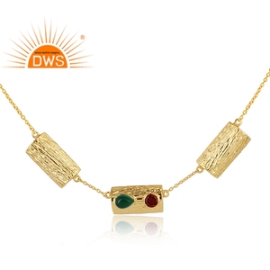 สร้อยคอเงินแท้ปี 2026 ล่าสุด ประดับด้วยพลอยโกเมนธรรมชาติและพลอยออนิกซ์สีเขียว ดีไซน์ลายเปลือกไม้ สำหรับผู้หญิง จากผู้ผลิตเครื่องประดับ - Product Image 3