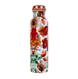 Customized Printed Colorful Flower Designer Copper <b>Water</b> <b>Bottle</b> Unique Pure Copper Drinkware with Lid Eco-Friendly Metal India - Product Image 1