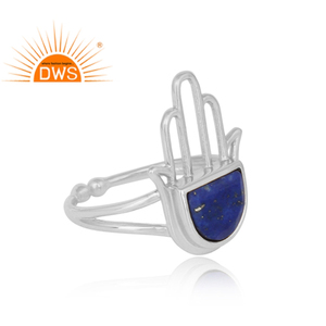 Hamas Hand-anillo de plata de ley 925 con diseño de lapislázuli, conjunto de piedras preciosas de lapislázuli azul facetadas, para mayorista - Product Image 3