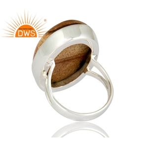 Anello da Cocktail Artigianale in Argento Sterling 925 Massiccio con Gemma Naturale Diaspro Immagine, Montatura a Castone Trendy, Gioielli da Sposa - Product Image 3