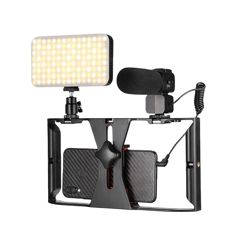 Vlogs microfone luz led kit de vlogs, streaming ao vivo, estabilizador de telefone, montagem de celular para transmissão