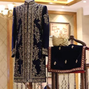 Vestido de terciopelo para novio, traje con pantalón y hermoso bordado ZARDOZI para fiesta/vestido de boda, 2022 - Product Image 1
