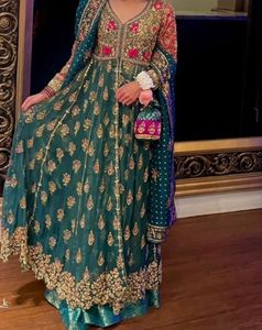 2022 Elegant Embellished Indian/Pakistani Long <b>Top</b> Lehenga Dress Silk and Cotton with Dabka Stone Glass Beads for Weddings - Product Image 1