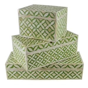 Cajas contenedoras de joyería MDF y resina geométrica con incrustaciones de hueso para decoración del hogar, Juego de 3 en muchos tamaños y colores para decoración de mesa - Product Image 1