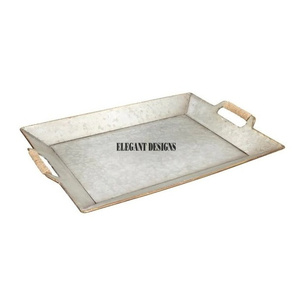Plateau de service en métal de haute qualité, fait main, galvanisé, aux designs élégants, moderne, luxueux, écologique, avec revêtement en poudre, plateau en fer fantaisie - Product Image 4